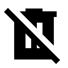 Sharp solid icon of an angular trash bin crossed by a diagonal slash. Used for permanent delete controls and trash settings.