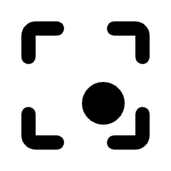 Rounded solid icon of a central circle inside four corner brackets. Used for position, focus, and layout controls.