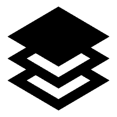 Sharp line icon of three stacked angular layers. Used for send-to-top controls, layer ordering, and stacking.
