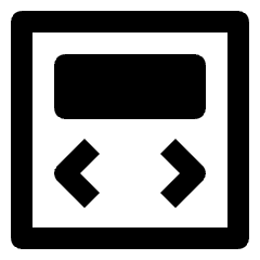 Minimal line icon of a rounded browser window with a top bar and angle brackets. Used for web development, code, and UI screens.
