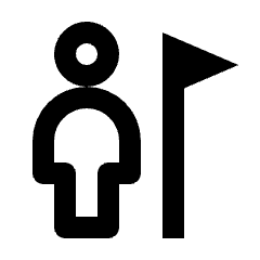Clean line icon of a person beside a flag on a pole. Used for goals, milestones, achievements, and motivation.