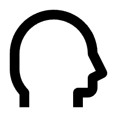 Clean line icon of a side-profile user head facing right. Used for profiles, accounts, and user settings.