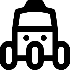 Clean line icon of a front-facing tuk-tuk taxi with canopy and three wheels. Used for taxi, transport, and travel apps.