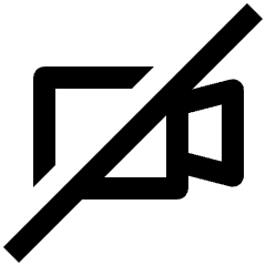 Clean line icon of a video camera crossed by a diagonal slash. Used for disabled camera and recording controls.