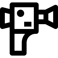 Clean line icon of a camera with a right-facing lens and lower holder. Used for filming, mounts, and video tools.