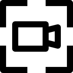 Clean line icon of a camera inside a square frame. Used for photos, cameras, and media capture.