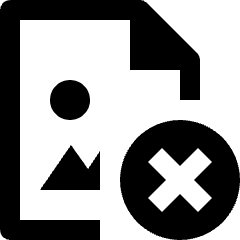 Clean line icon of an image file with a folded corner and an X badge. Used for removing images and file attachments.