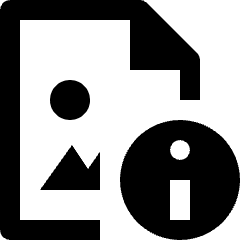 Clean line icon of a file with an image symbol and info badge. Used for image metadata, file details, and media properties.