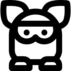 Rounded line icon of a furry face with large ears, eyes, and bow tie. Used for games, toys, avatars, and playful UI.