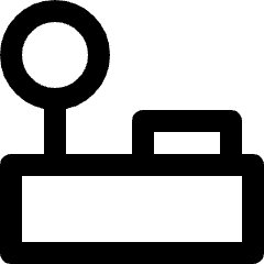 Clean line icon of a joystick with a circular top, stem, base, and button. Used for video games and controls.