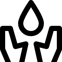 Clean line icon of a water droplet held by two hands. Used for water protection, care, conservation, and sustainability.