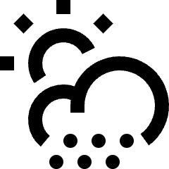 Clean line icon of a cloud, sun, and falling raindrops. Used for weather forecasts and rainy conditions.