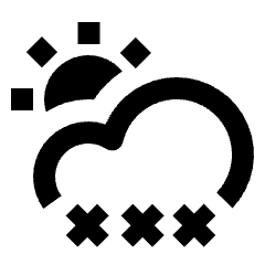 Clean line icon of a cloud with falling snow and sun rays. Used for weather forecasts and snowy conditions.