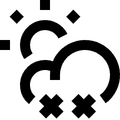 Clean line icon of a cloud with a sun and two snowflakes. Used for weather forecasts and snowy conditions.