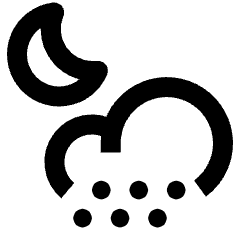 Clean line icon of a crescent moon, cloud, and six raindrops. Used for nighttime weather and rain forecasts.