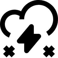 Clean line icon of a storm cloud, lightning bolt, and snowflakes. Used for weather forecasts and alerts.