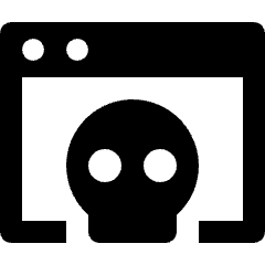 Clean line icon of a skull inside a rounded app window. Used for toxic content, malware, hazardous apps, and security warnings.