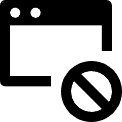 Clean line icon of a browser window with a prohibition symbol. Used for blocked pages and access restrictions.
