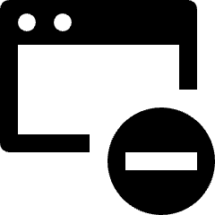 Clean line icon of a browser page with a minus symbol in a circle. Used for removing pages and documents.