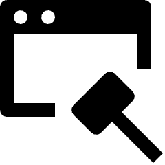 Clean line icon of a browser window with two dots and a large cursor arrow. Used for web pages, browsing, and interface actions.