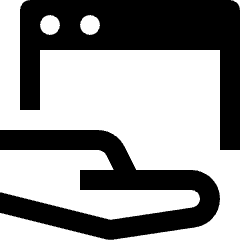 Clean line icon of a browser page with two dots and a curved right-pointing arrow. Used for page sharing and web links.