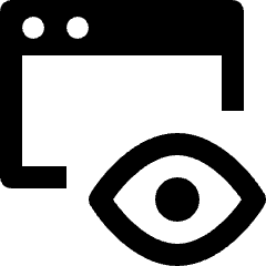 Clean line icon of a browser window with an eye. Used for page previews, website viewing, and visibility controls.