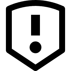 Clean line icon of a shield outline with an exclamation mark. Used for security warnings, alerts, and protection interfaces.