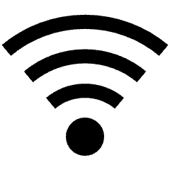 Clean line icon of three curved bars above a dot. Used for Wi-Fi, wireless networks, connectivity, and signal status.