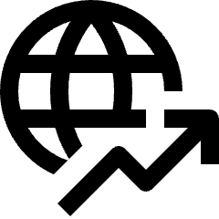 Clean line icon of a globe with a rising arrow. Used for network speed, acceleration, and performance.