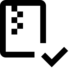 Clean line icon of a file with compression blocks and a check mark. Used for compressed files, validation, and downloads.