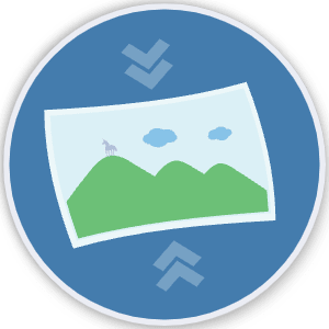 Clean creative icon of a tilted landscape photo with mountains, clouds, and arrows. Used for image optimization tools.
