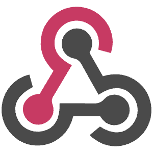 Bold creative icon of two interlocking hook shapes in magenta and gray. Used for webhooks, APIs, and automation.