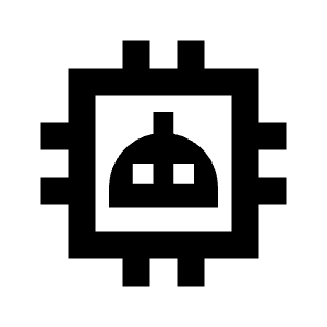 Clean line icon of a robot head inside a microchip. Used for AI, machine learning, and robotics interfaces.