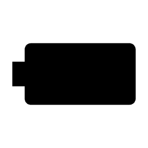 Minimal line icon of a full rounded battery with a left terminal. Used for battery status, power, and charging.