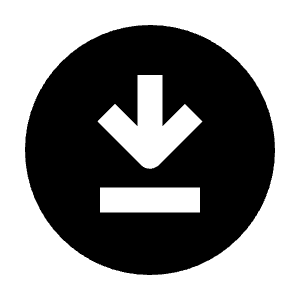 Clean solid icon of a downward arrow and bar inside a circle. Used for download and save controls.