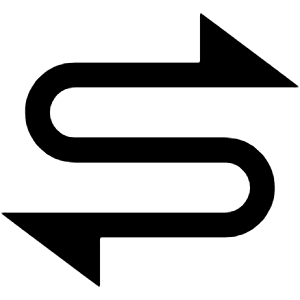 Clean line icon of two opposing arrows joined by a curving path. Used for bidirectional flow and sync controls.