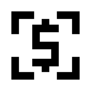 Sharp line icon of a dollar sign framed by four scanning corners. Used for currency scanning, payments, and checkout.