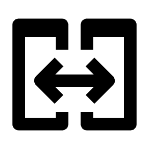 Clean line icon of two side-by-side panels with opposing arrows between them. Used for split views, comparison, and layouts.
