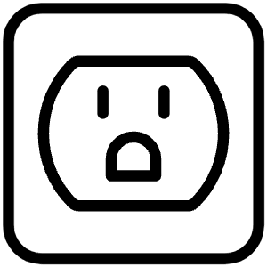 Minimal line icon of a Type B outlet with two slots and a grounding opening. Used for electrical and power interfaces.