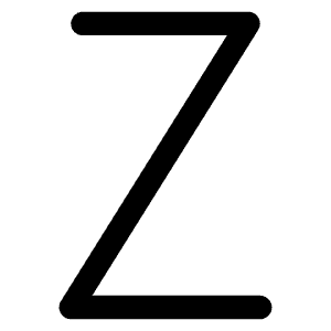 Clean line icon of uppercase Z with bars and diagonal stroke. Used for typography and lettering.