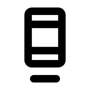 Rounded line icon of a vertical panel, three slots, and a pill below. Used for docks and interface layouts.