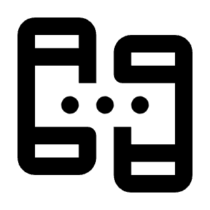 Rounded line icon of two opposing block shapes with three dots between them. Used for peer-to-peer sharing and connections.