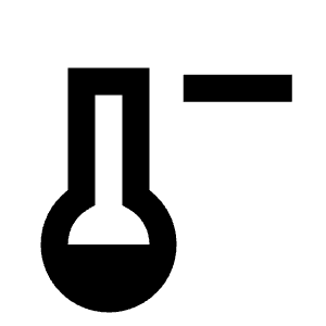 Sharp solid icon of a thermometer with a minus sign. Used for cooling, temperature reduction, and climate controls.