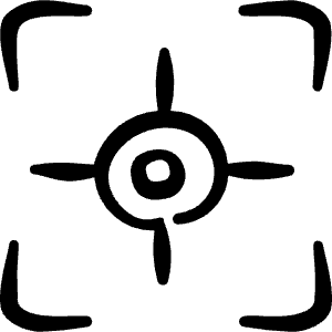 Rounded hand-drawn icon of a target inside corner brackets. Used for focus, aiming, and camera controls.