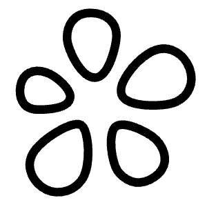 Clean line icon of five rounded loop shapes arranged like a flower. Used for branding, logos, and app icons.