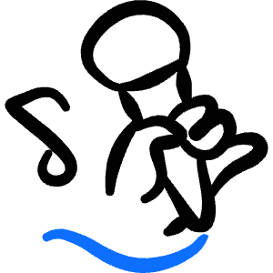 Playful hand-drawn icon of a rounded karaoke microphone with a musical note and a curved accent. Used for karaoke apps and music.