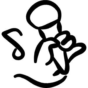 Rounded hand-drawn icon of an oval microphone with a looping cable and music note. Used for karaoke and audio.