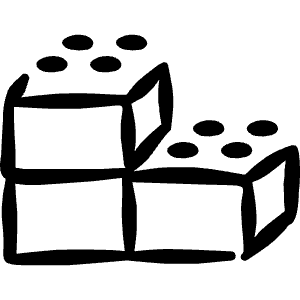 Warm hand-drawn icon of three interlocking blocks with dotted tops. Used for modules, components, and construction.