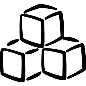 Warm hand-drawn icon of three outlined boxes in a triangular cluster. Used for modules, layouts, and content blocks.