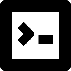Sharp solid icon of a greater-than symbol and underscore inside a square. Used for code, programming, and developer tools.